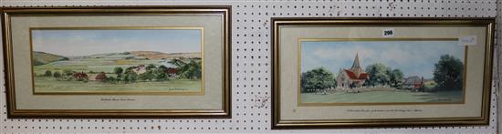 Joanna Fontanazzi F.R.S.A., pair watercolours, Alfriston and Cuckmere, approx 8 x 22in. signed